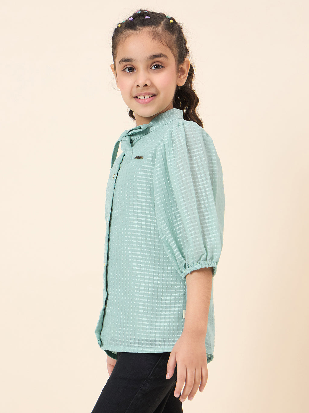 Girls Waist Length Solid Top - Green