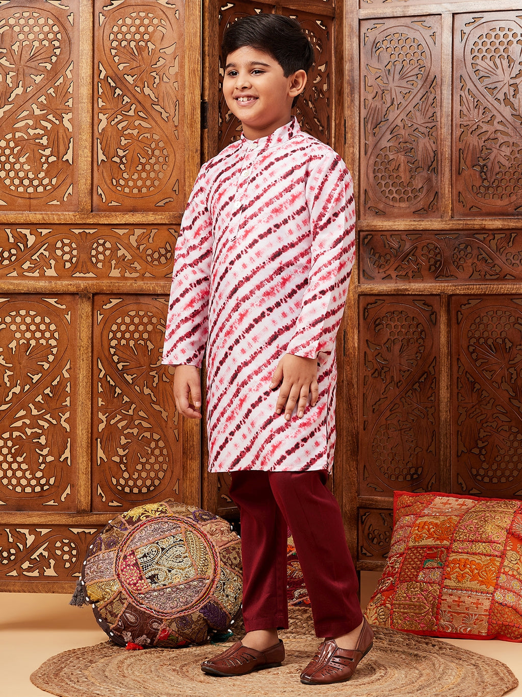 Boys Above Knee All over print Kurta Set - Maroon