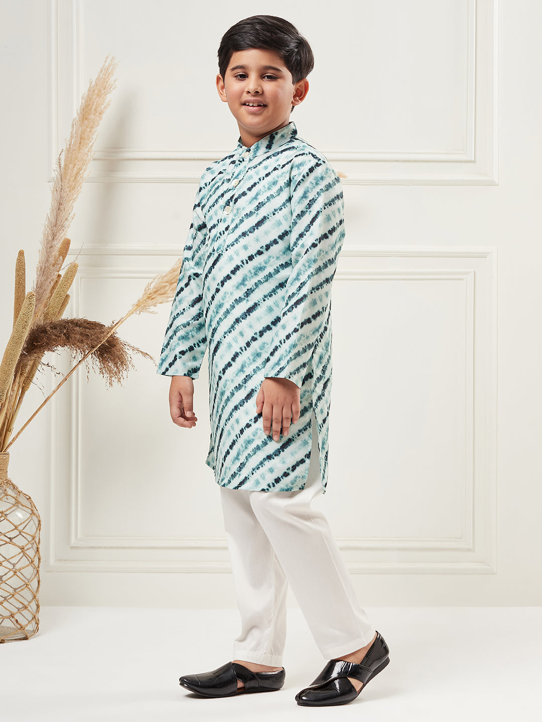 Boys Above Knee Tie and Dye Kurta Set - Green