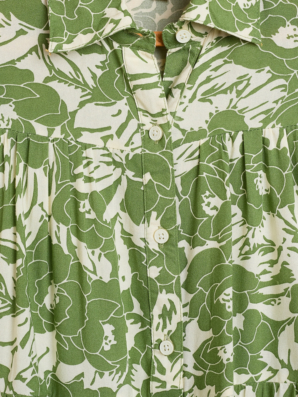 Girls Knee Length All over Print Dress - Green