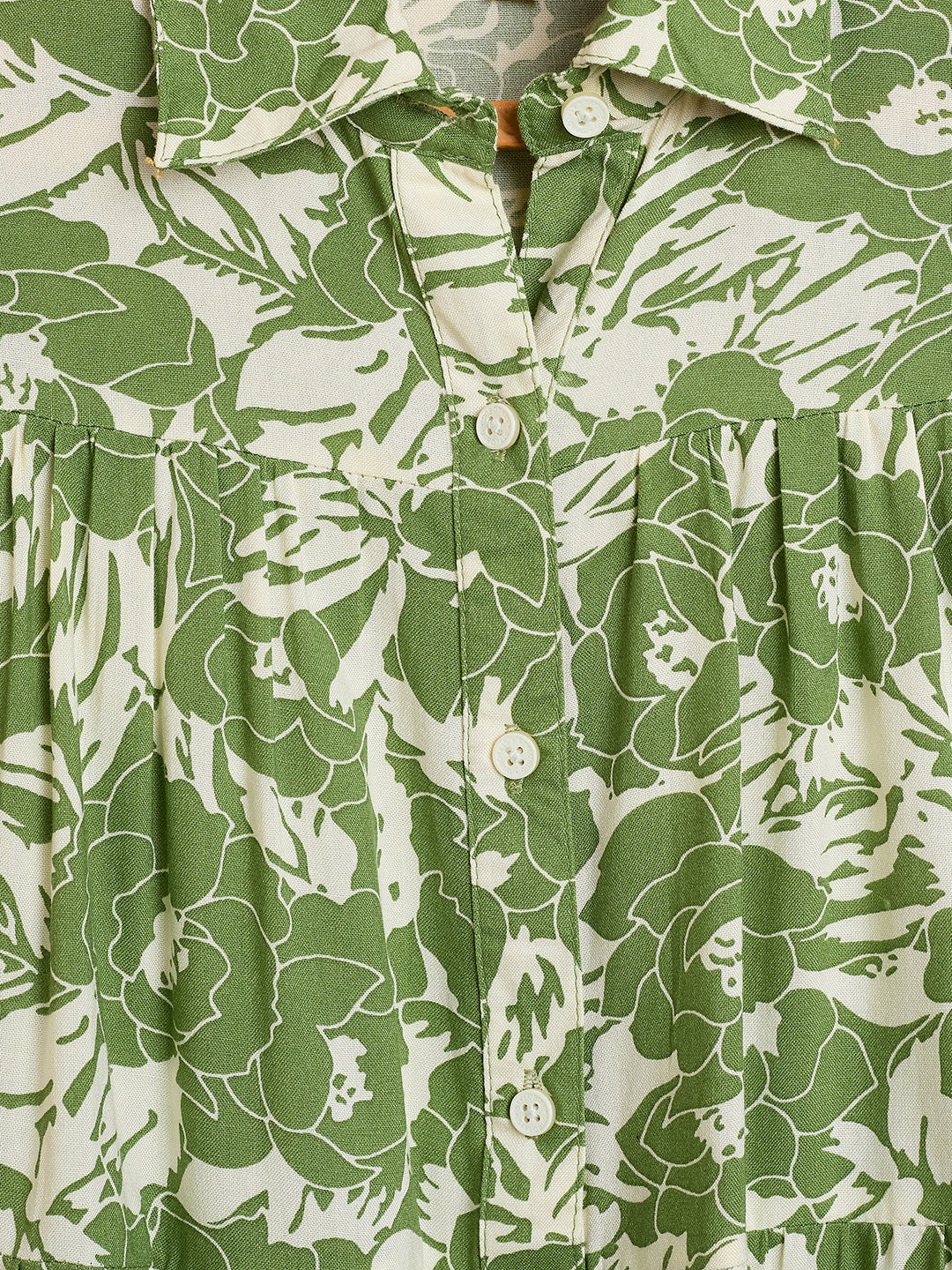 Girls Knee Length All over Print Dress - Green