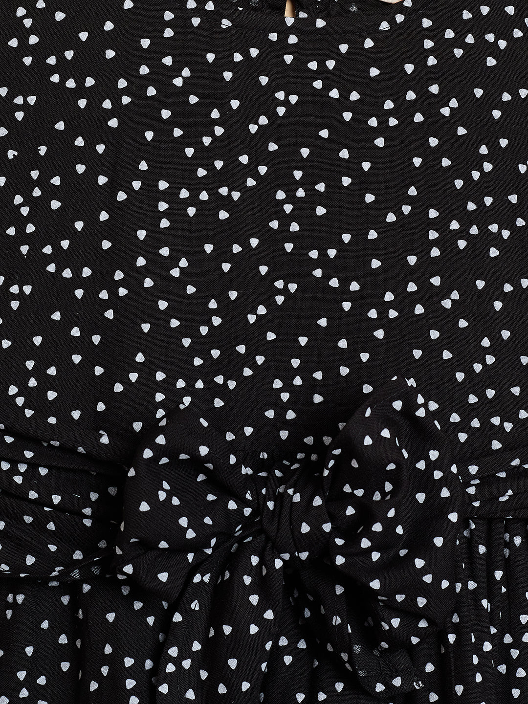 Girls Knee Length All over Print Dress - Black