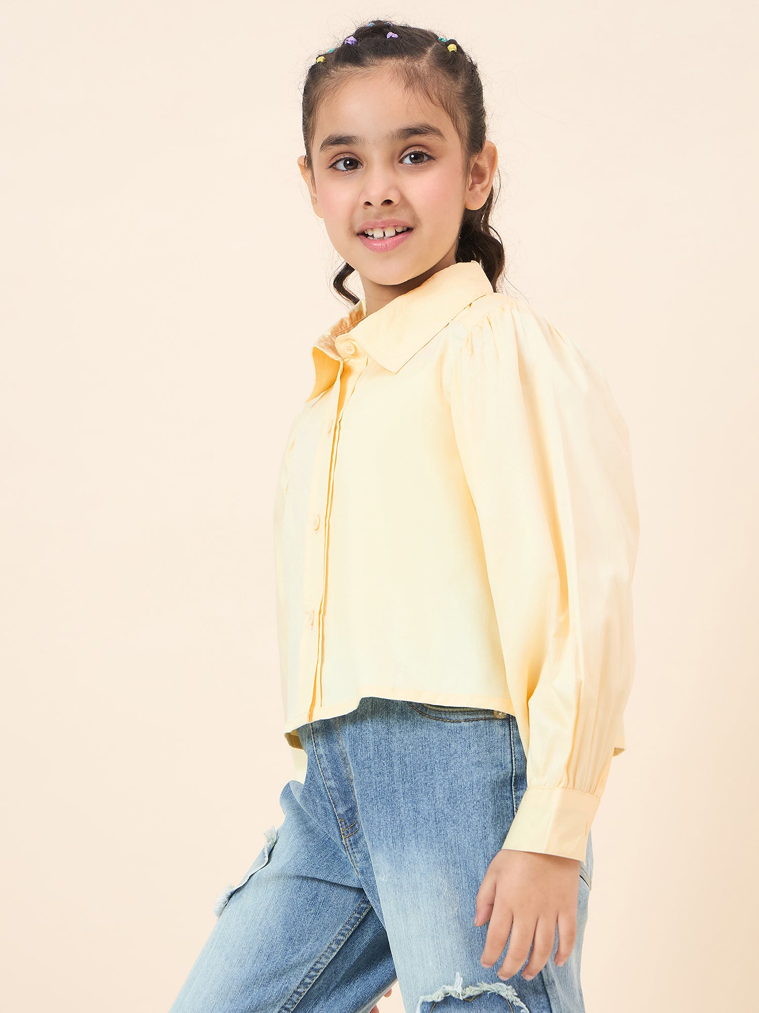 Girls Hip length Solid Top - Yellow