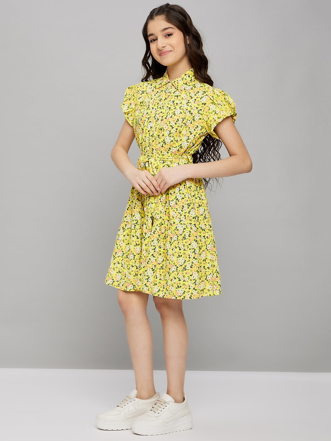 Girls Above Knee Dress - Yellow