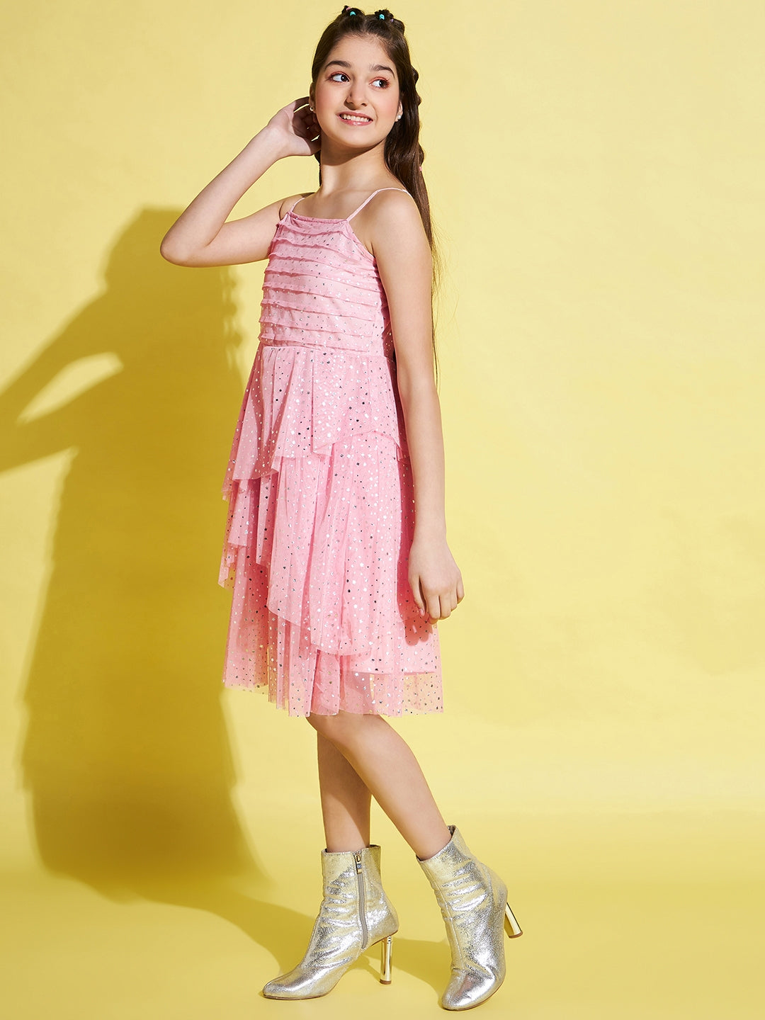 Girls Above Knee All over print Dress - Pink