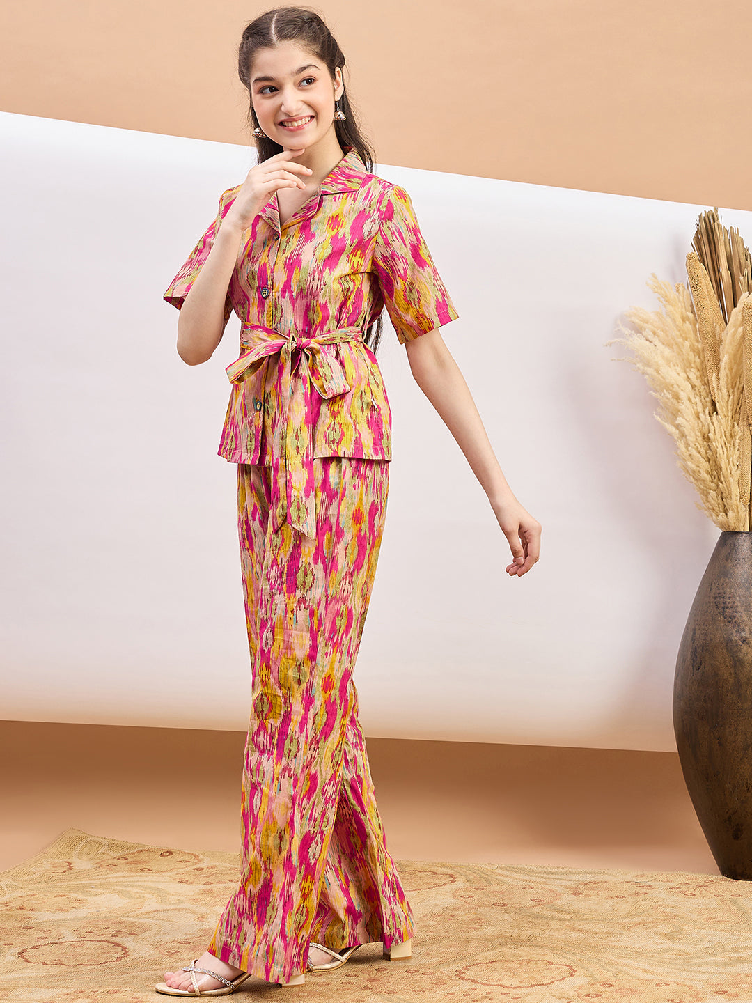 Girls Ankle Length Abstract Print Top With Pants - Multi