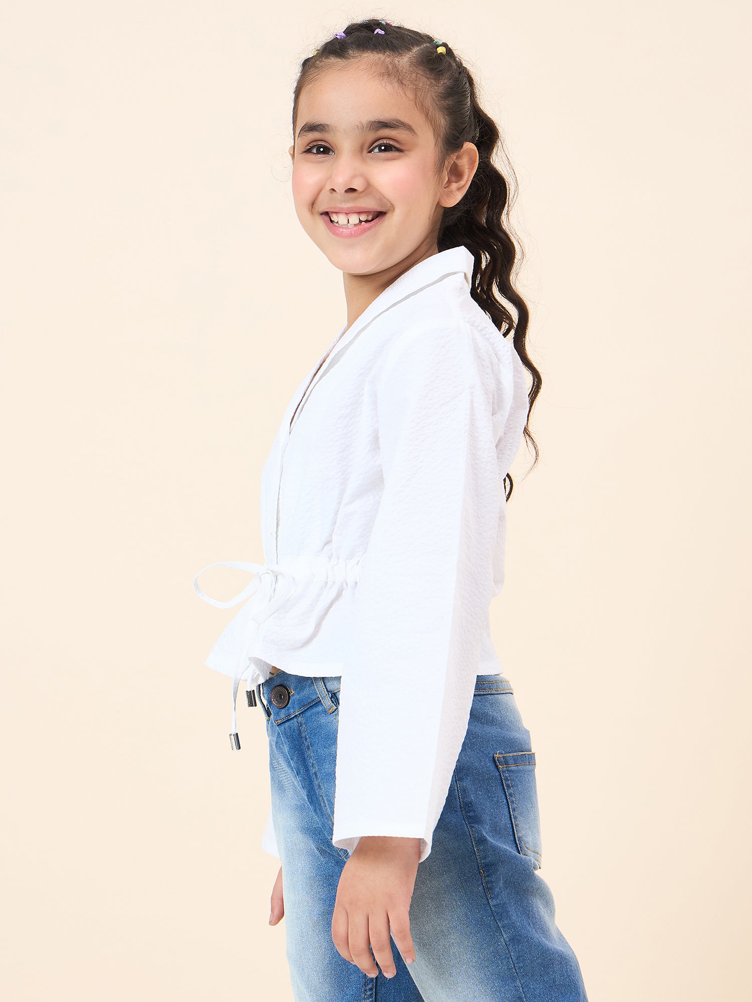 Girls Hip length Solid Top - White