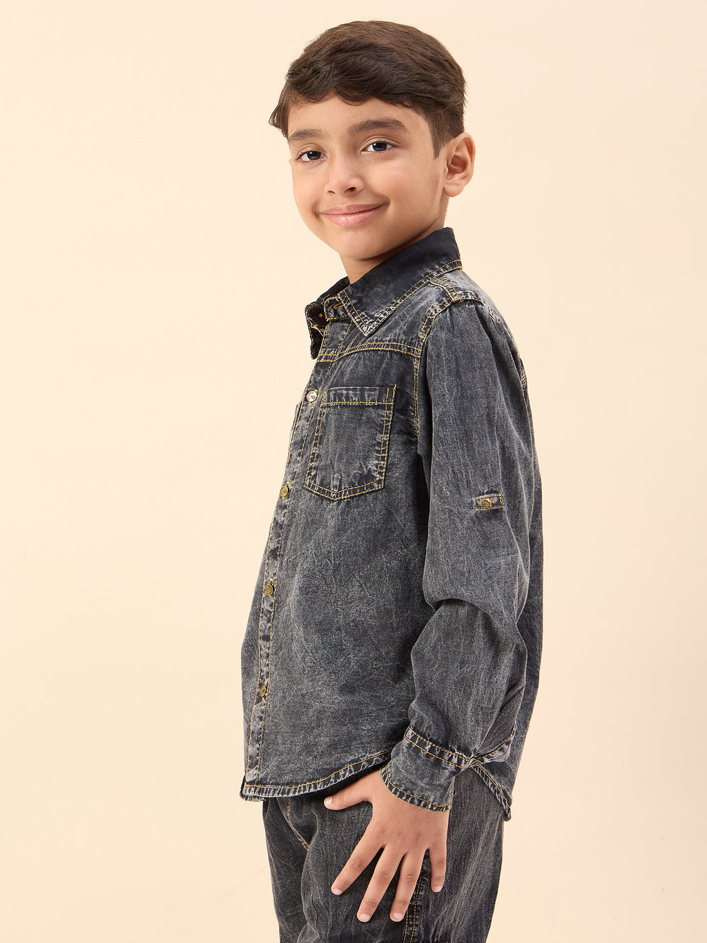 Boys Waist Length Solid Shirts - Black