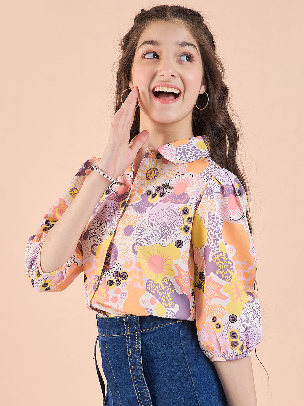 Girls Hip length Printed Top - Multi