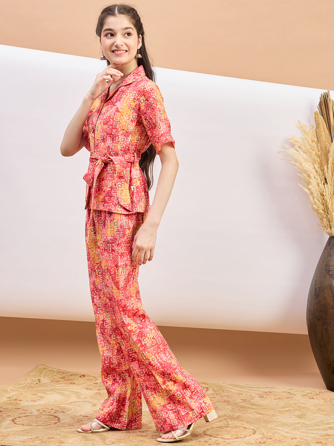 Girls Ankle Length Abstract Print Top With Pants - Multi