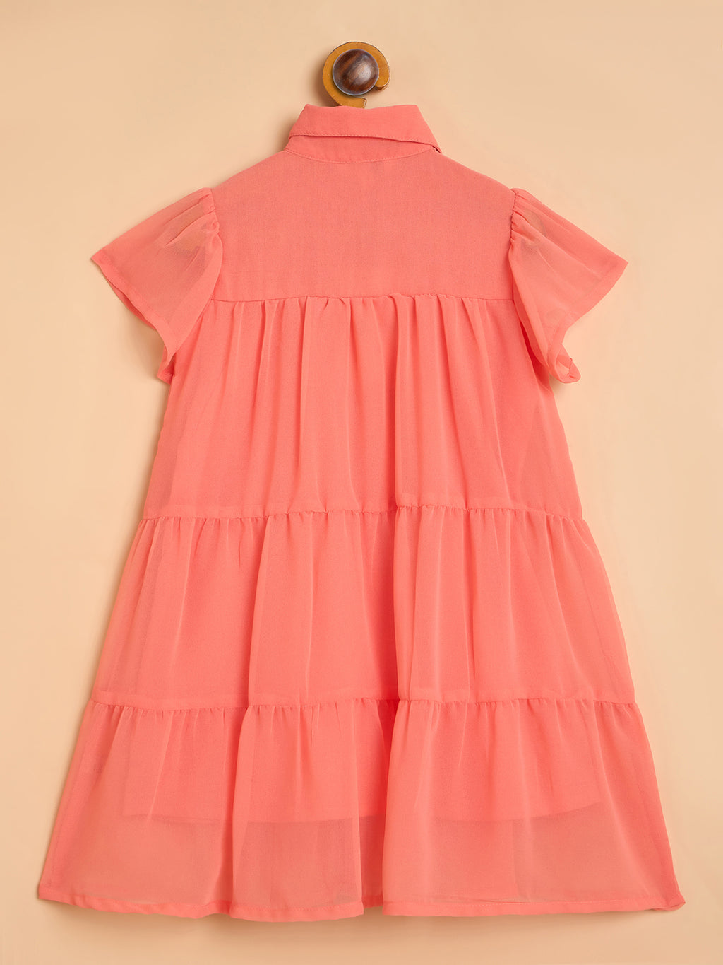 Girls Knee Length Solid Dress - Orange