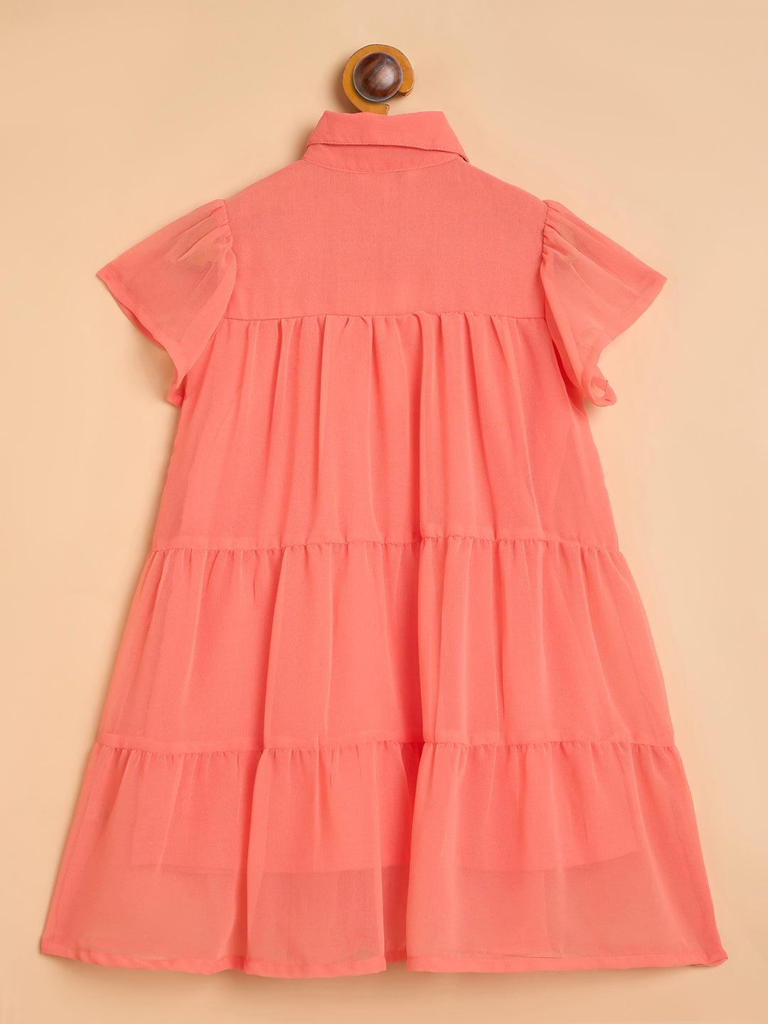 Girls Knee Length Solid Dress - Orange