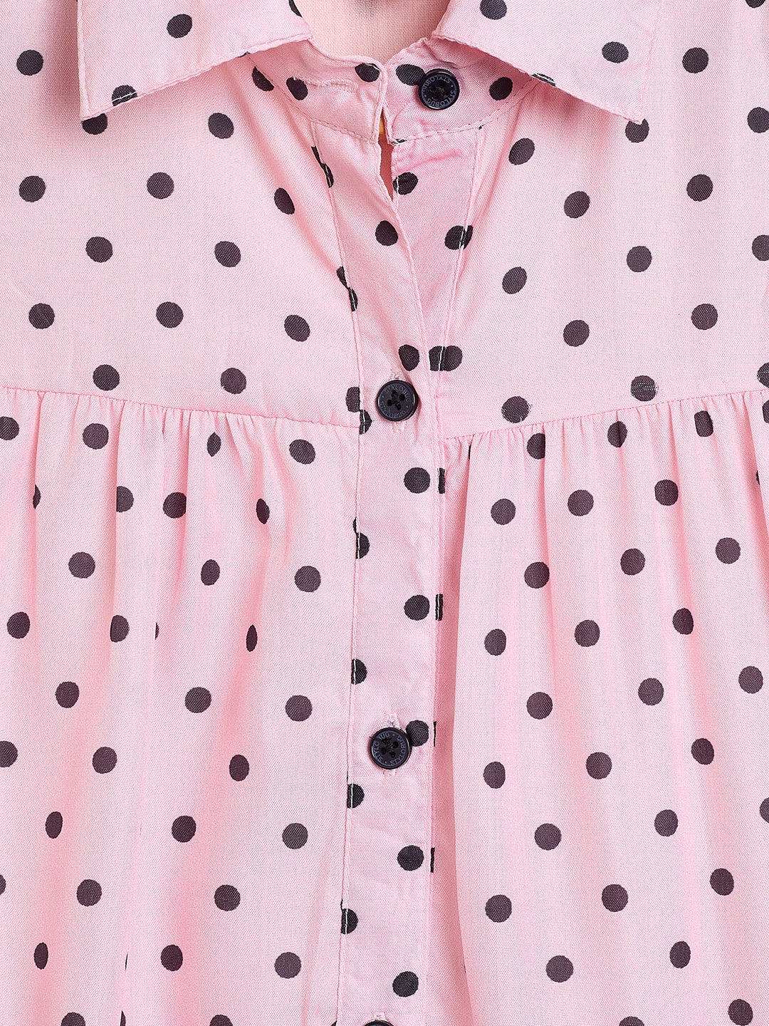 Girls Knee Length All over Print Dress - Peach
