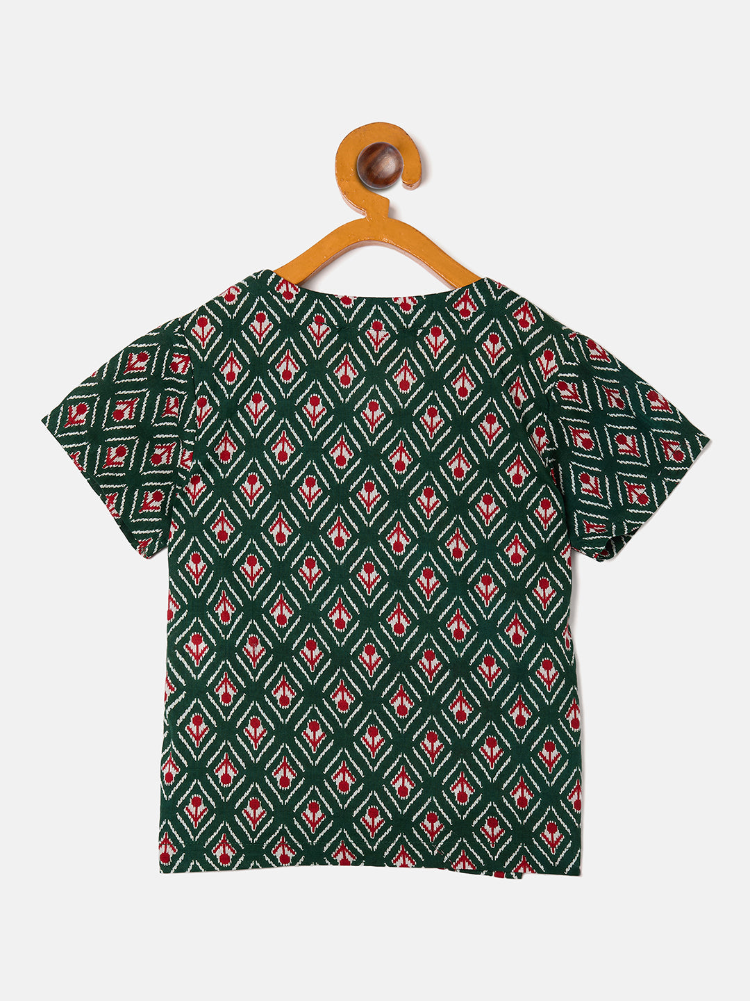 Boys Waist Length All over Print Kurta Set - Green