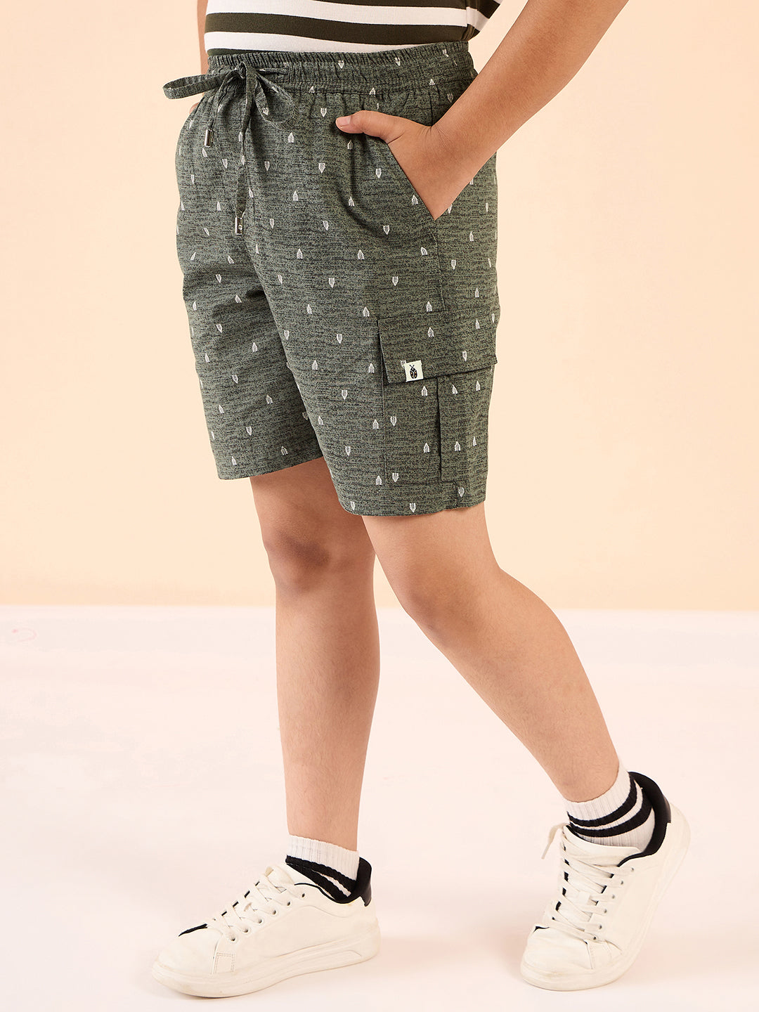 Boys Mid Thigh All over Print Shorts - Grey