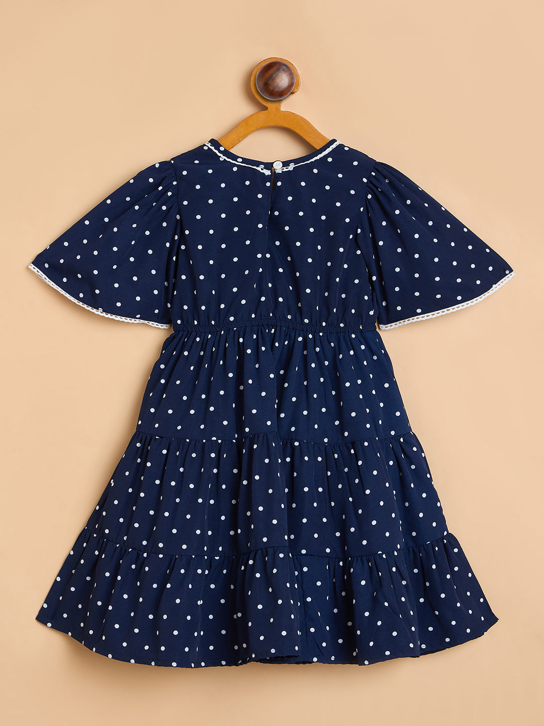 Girls Knee Length All over Print Dress - Navy Blue