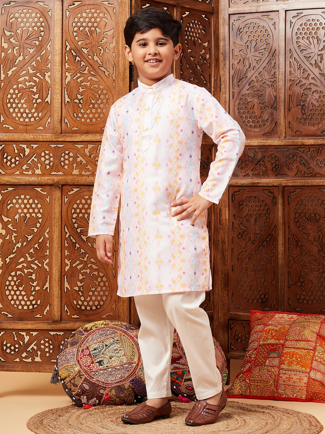 Boys Above Knee All over print Kurta Set - Multi