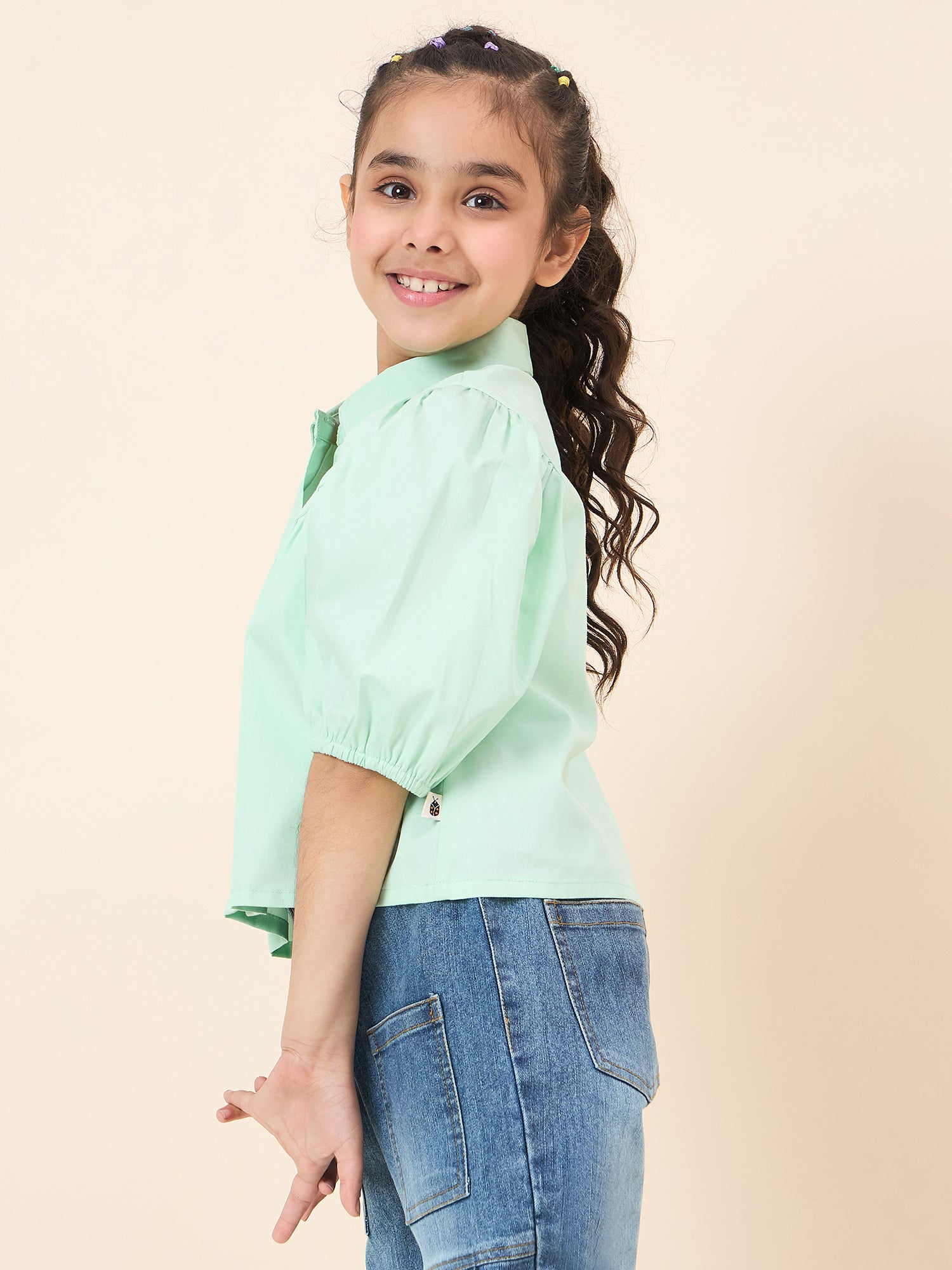 Girls Hip length Solid Top - Green