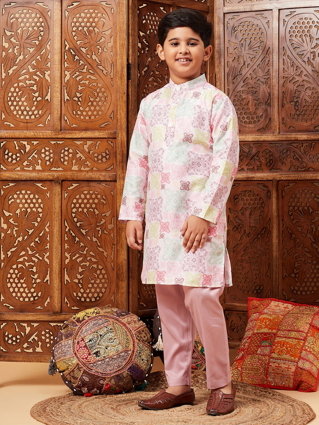 Boys Knee Length Abstract print Kurta Set - Multi