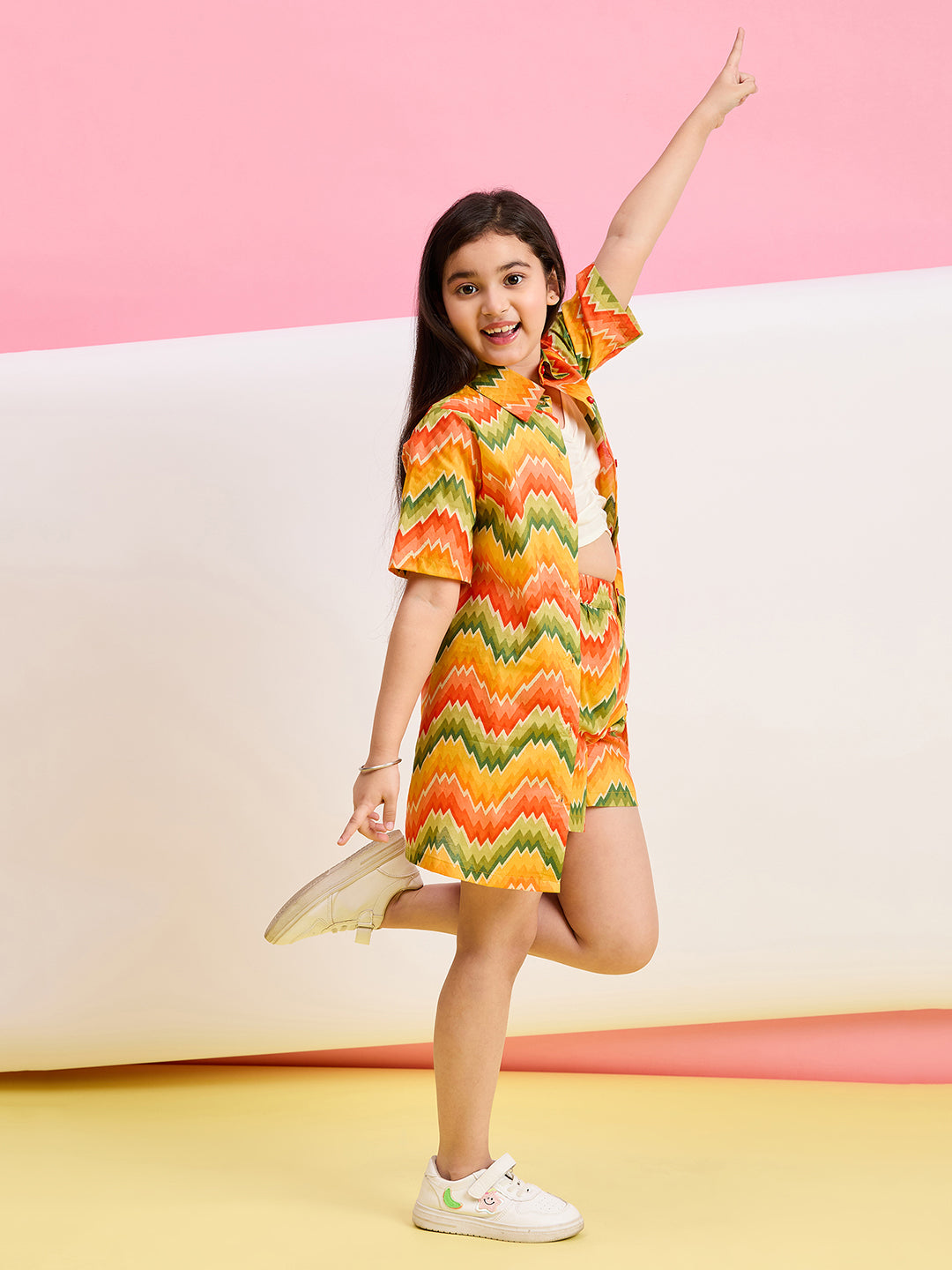 Girls Mid Thigh Printed Top with Shorts - Multi