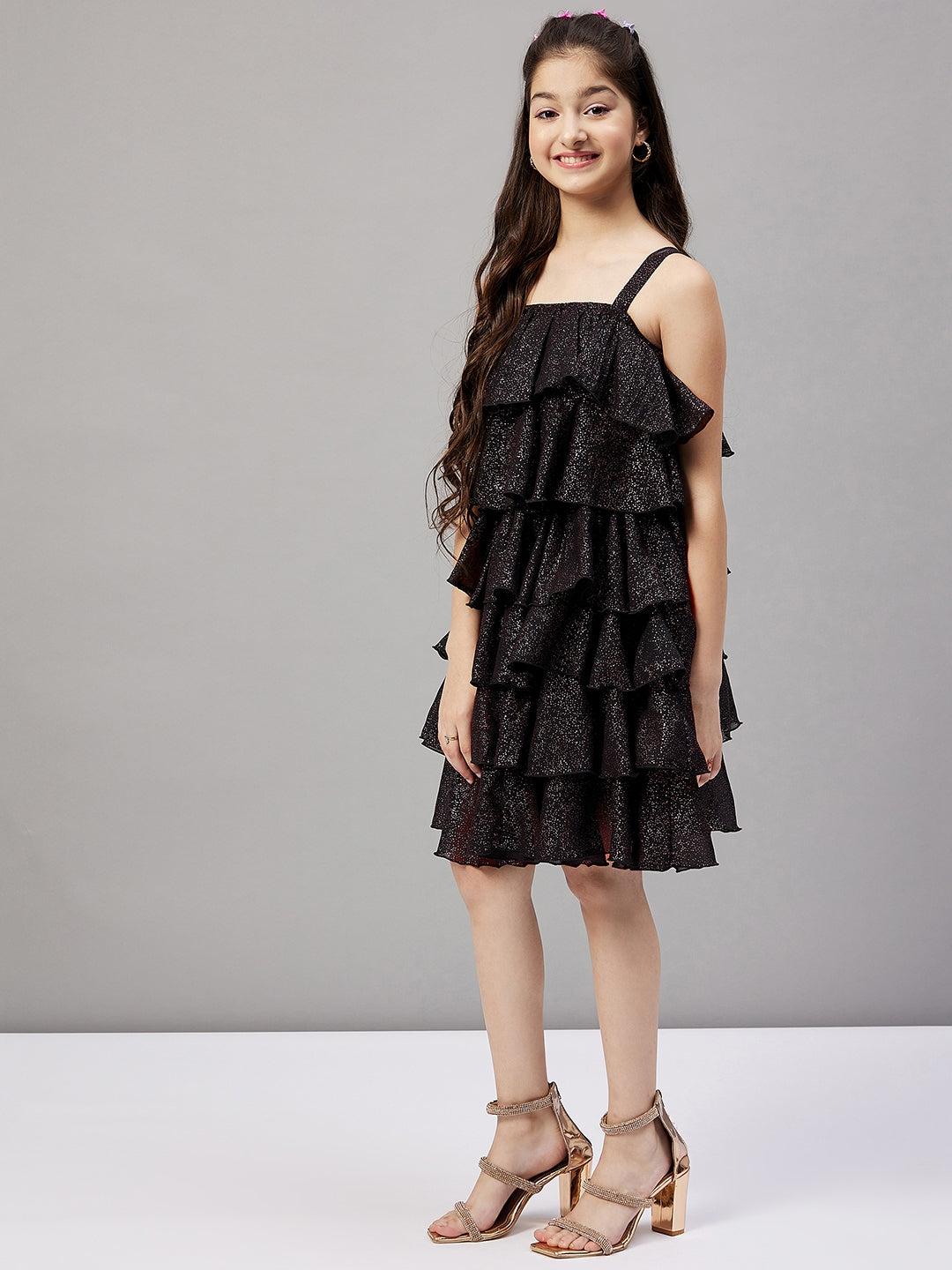 Girls Above Knee Solid Dress - Black