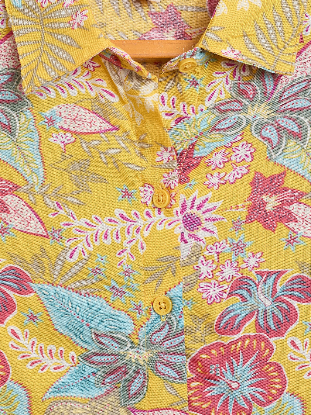 Girls Waist Length All over Print Top - Yellow