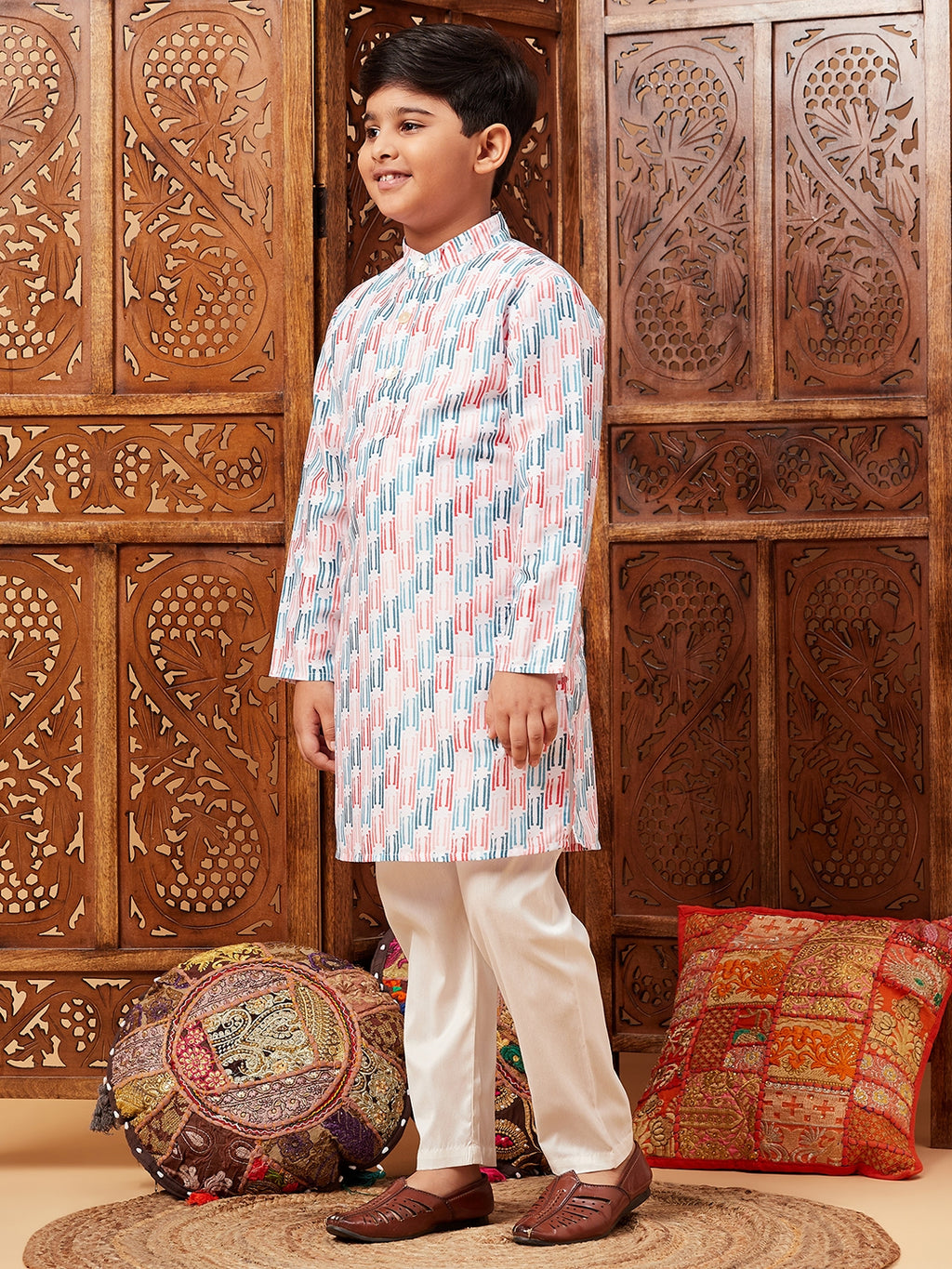 Boys Above Knee Abstract print Kurta Set - Multi