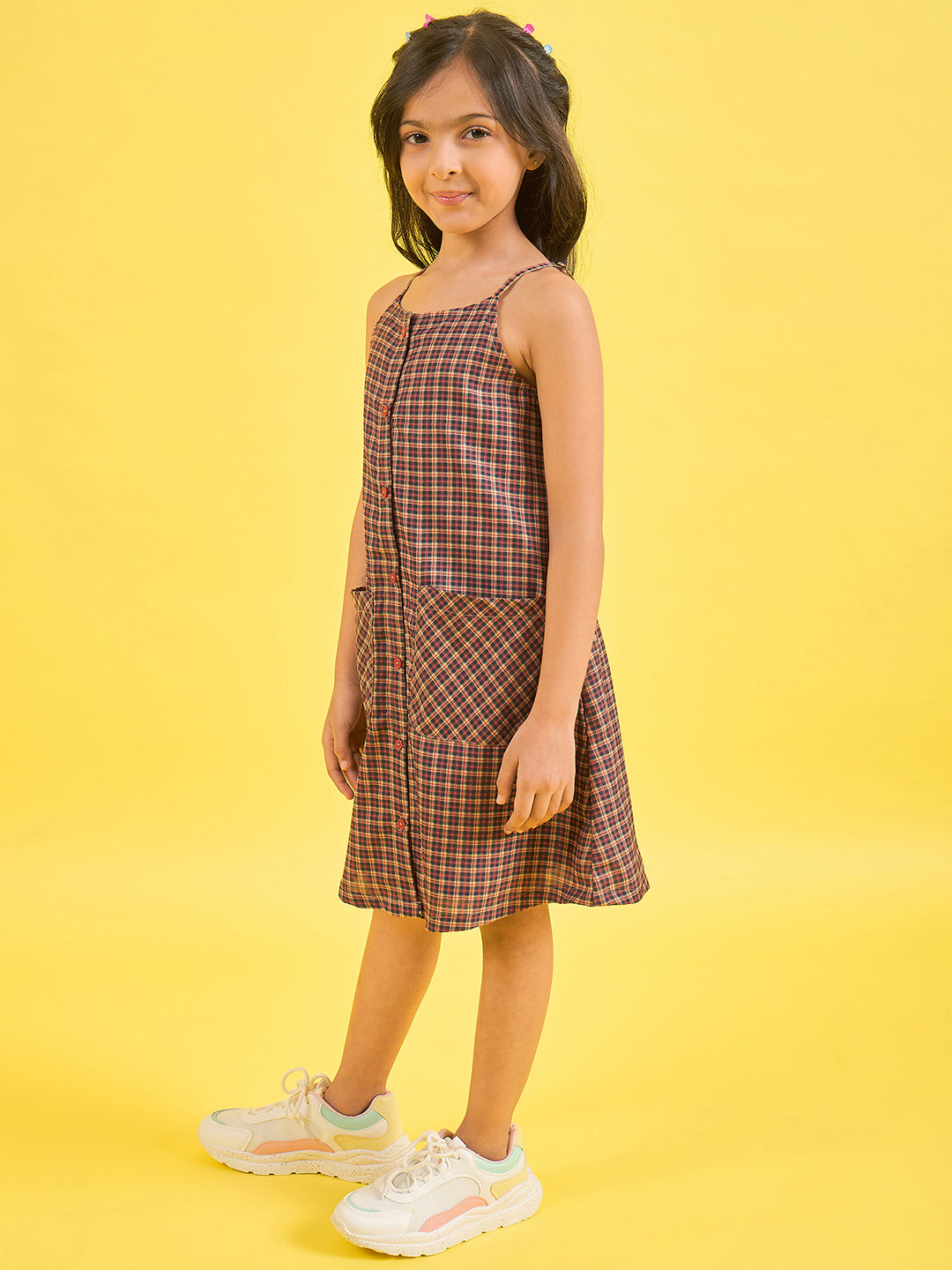 Girls Above Knee Printed Dress - Multi