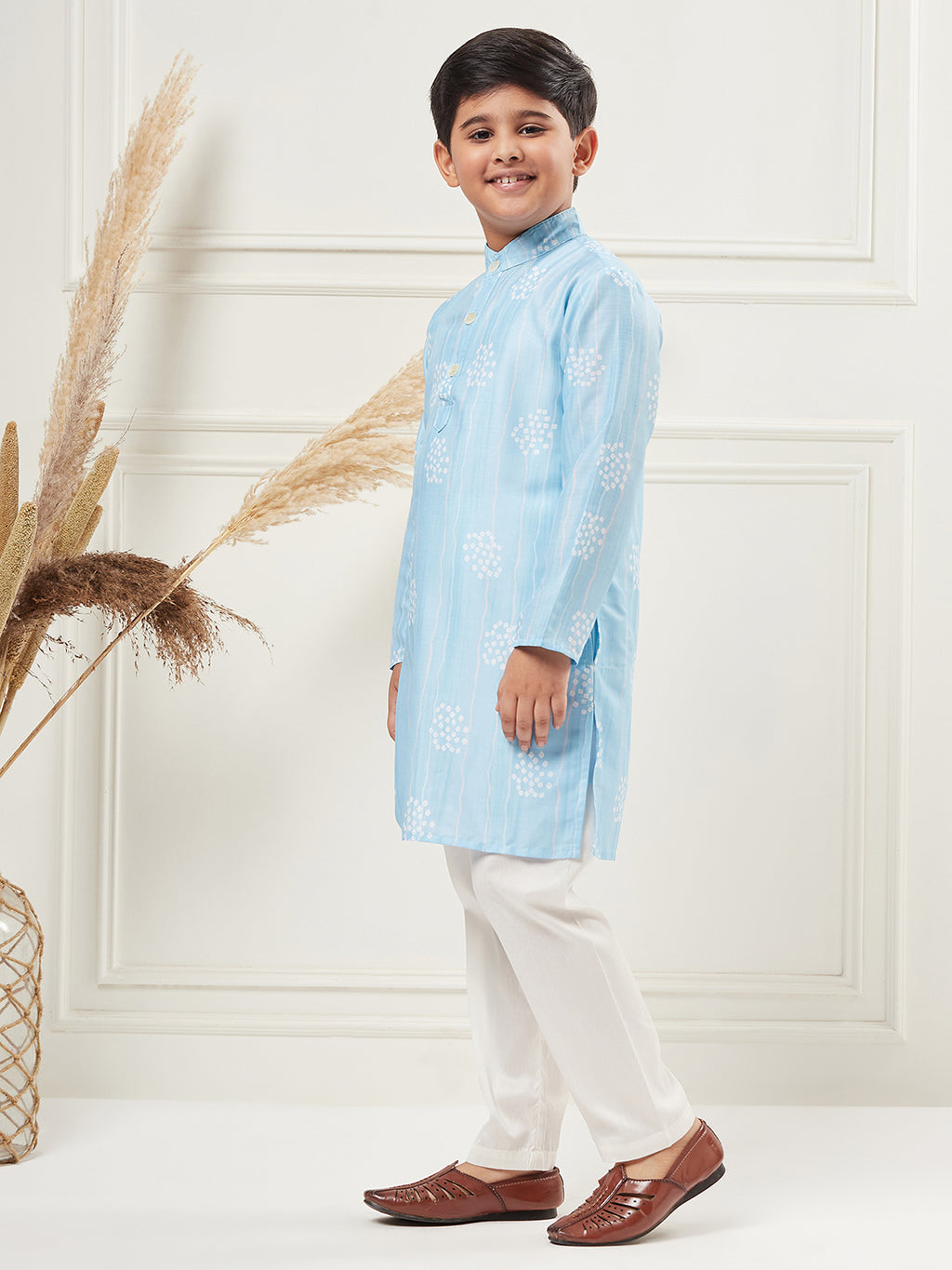 Boys Above Knee All over print Kurta Set - Blue