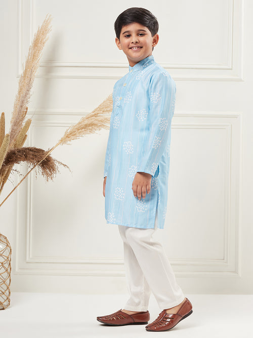 Boys Above Knee All over print Kurta Set - Blue