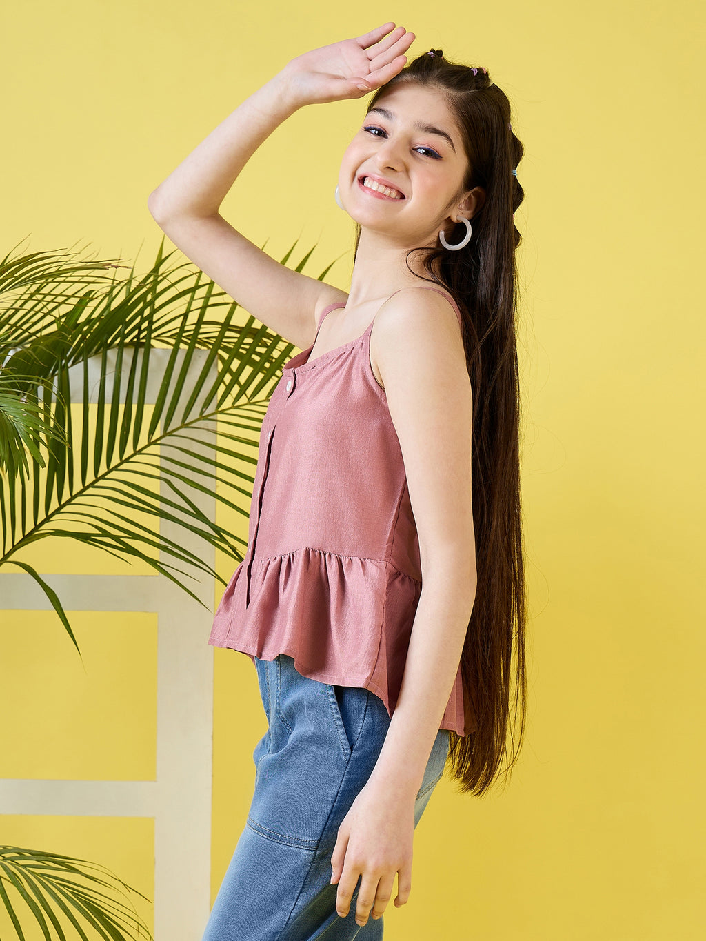 Girls Hip length Solid Top - Pink