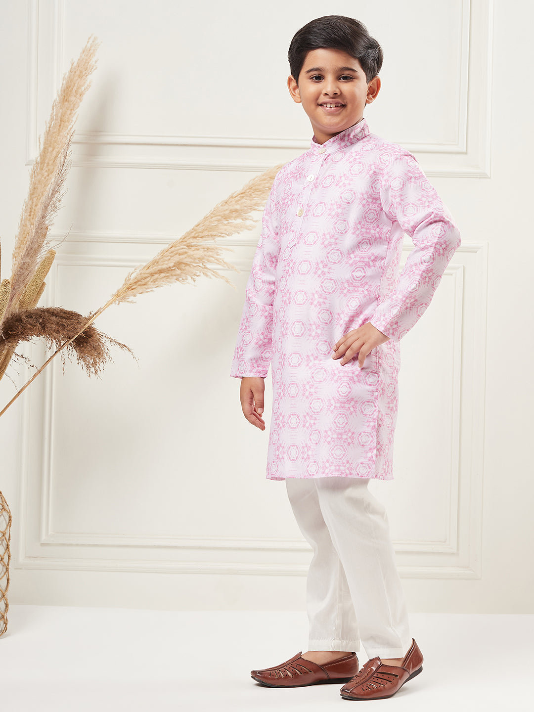 Boys Above Knee Embroidery Kurta Set - Purple