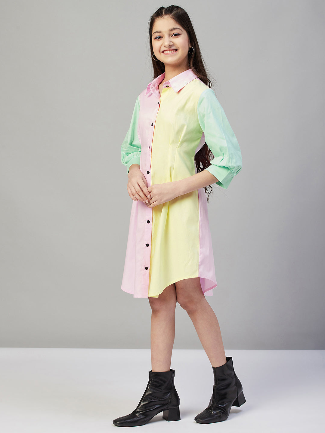 Girls Above Knee Solid Dress - Multi