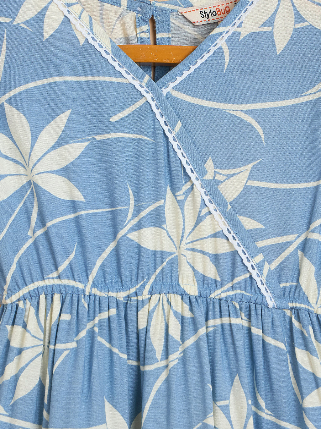 Girls Knee Length All over Print Dress - Blue
