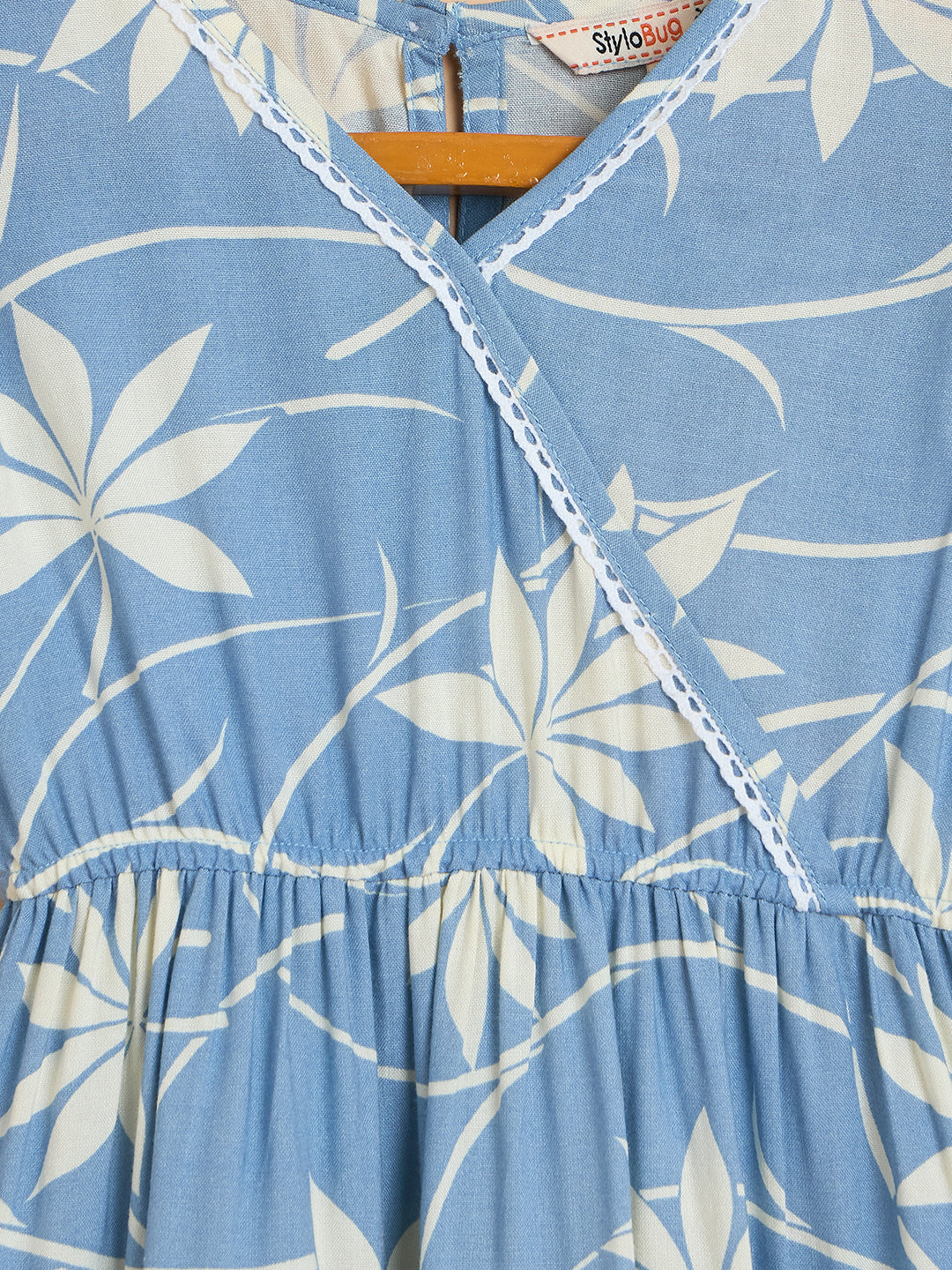 Girls Knee Length All over Print Dress - Blue
