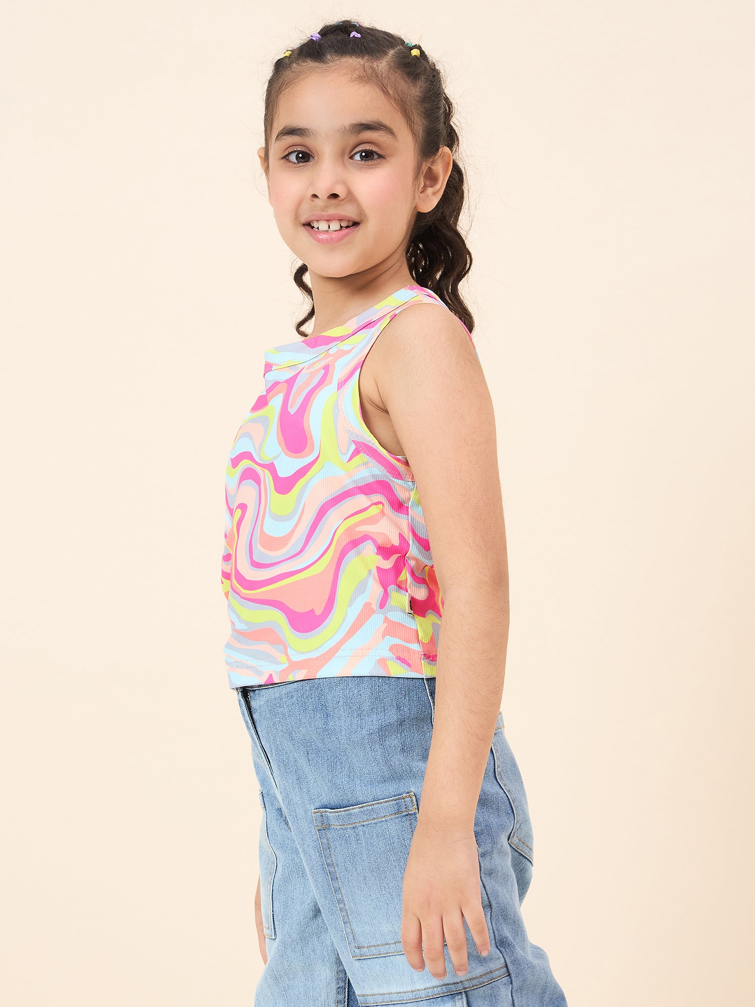 Girls Waist Length All over Print Top - Multi