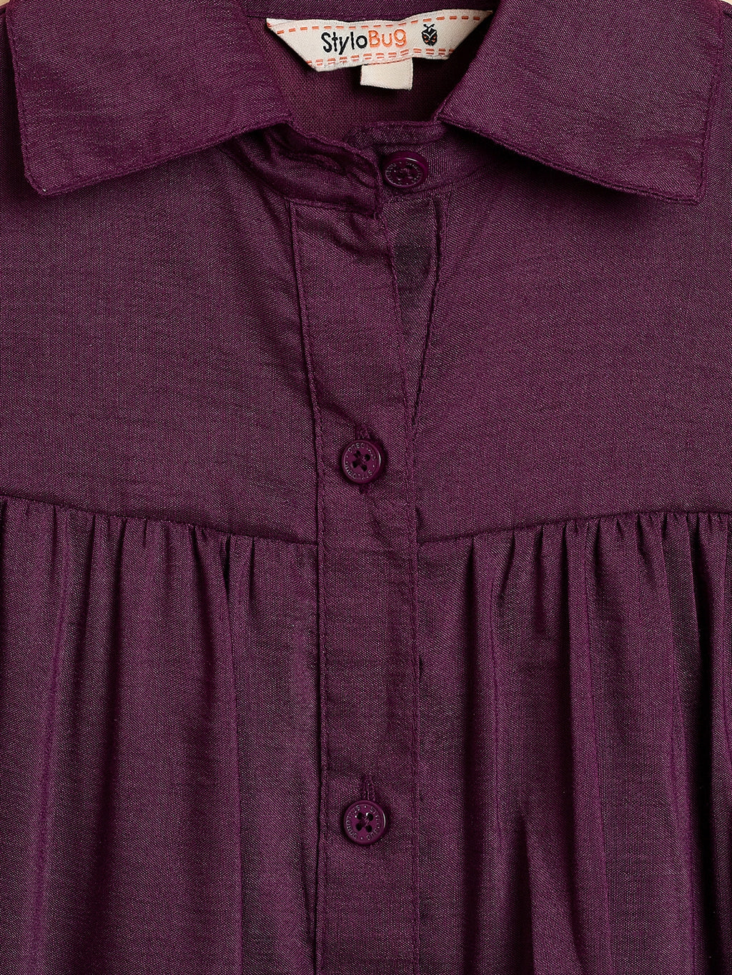 Girls Knee Length Solid Dress - Purple