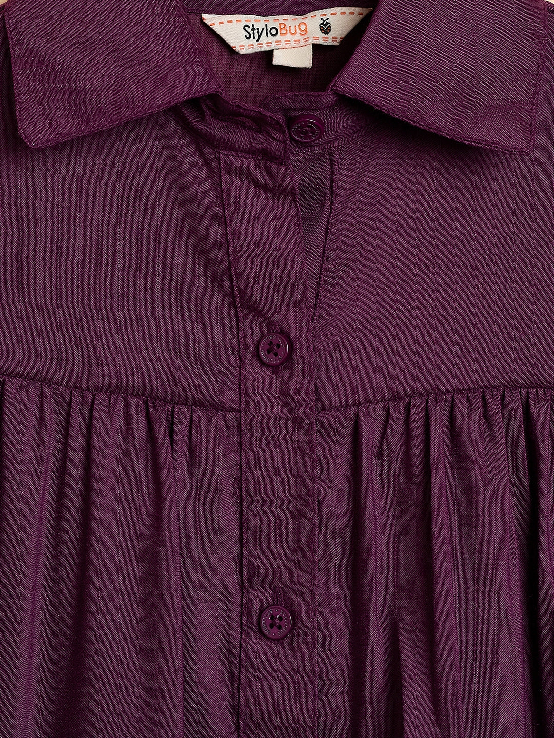 Girls Knee Length Solid Dress - Purple