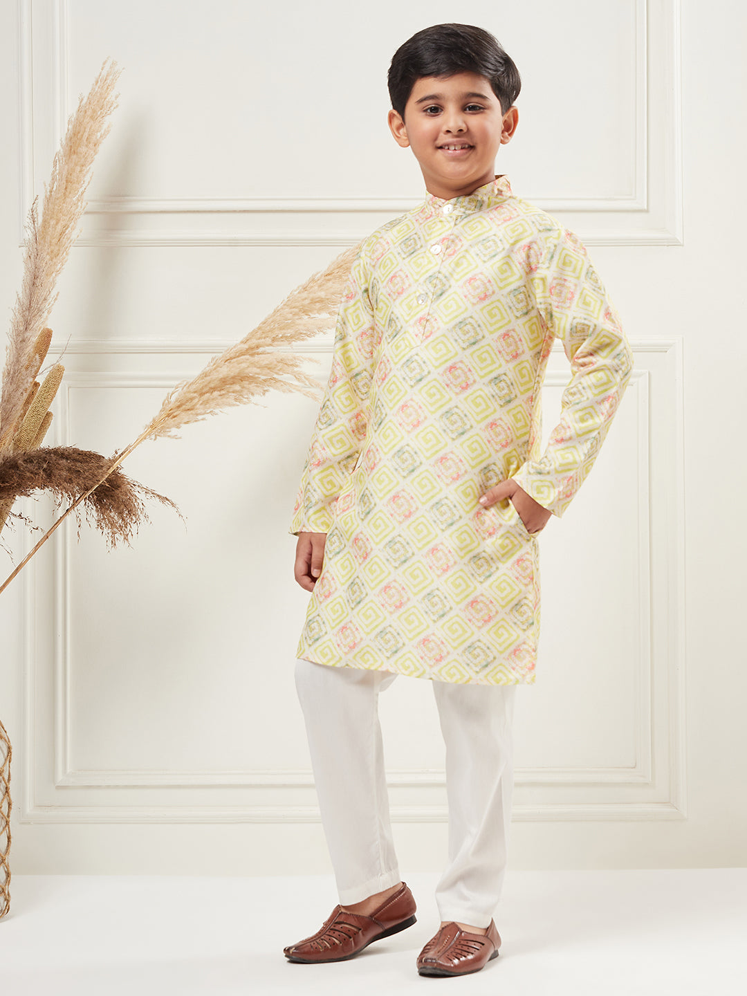 Boys Above Knee Embroidery Kurta Set - Green