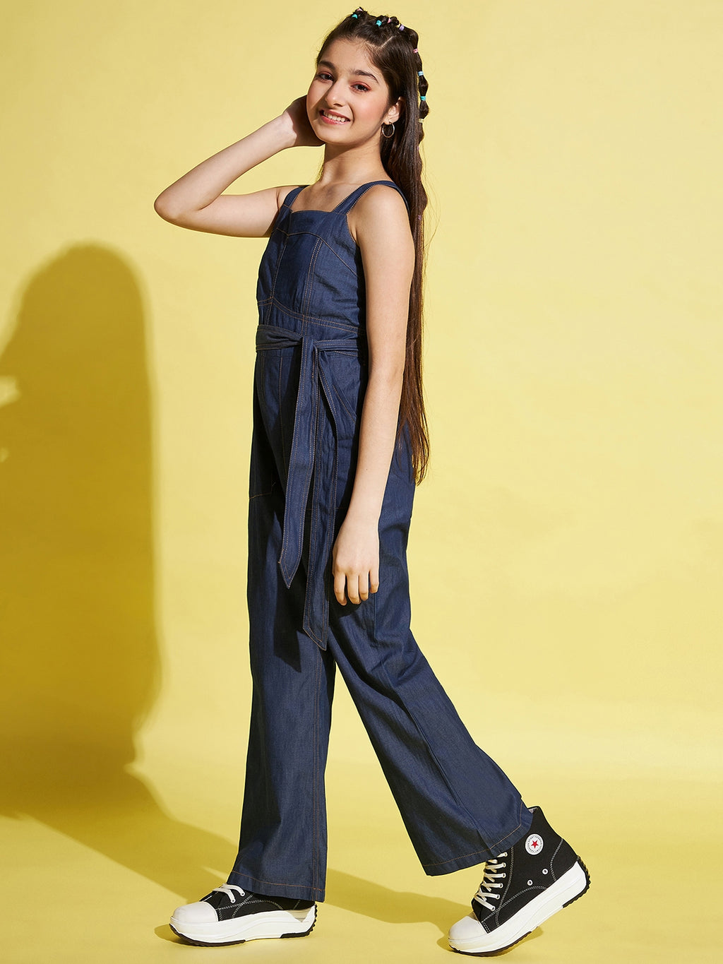 Girls Ankle Length Solid Jumpsuit - Blue