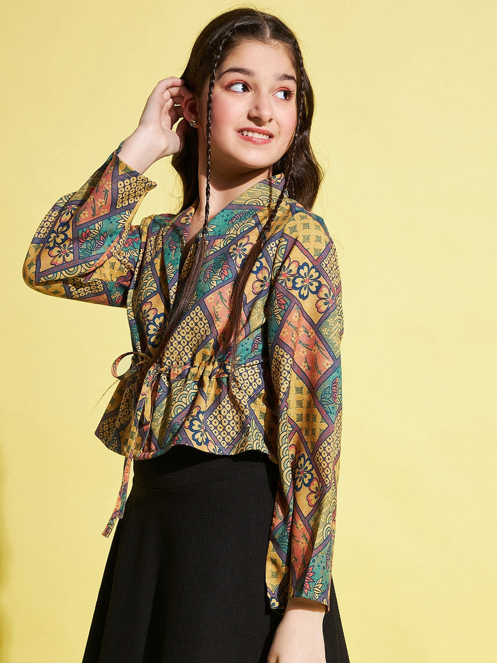 Girls Hip length Printed Top - Multi