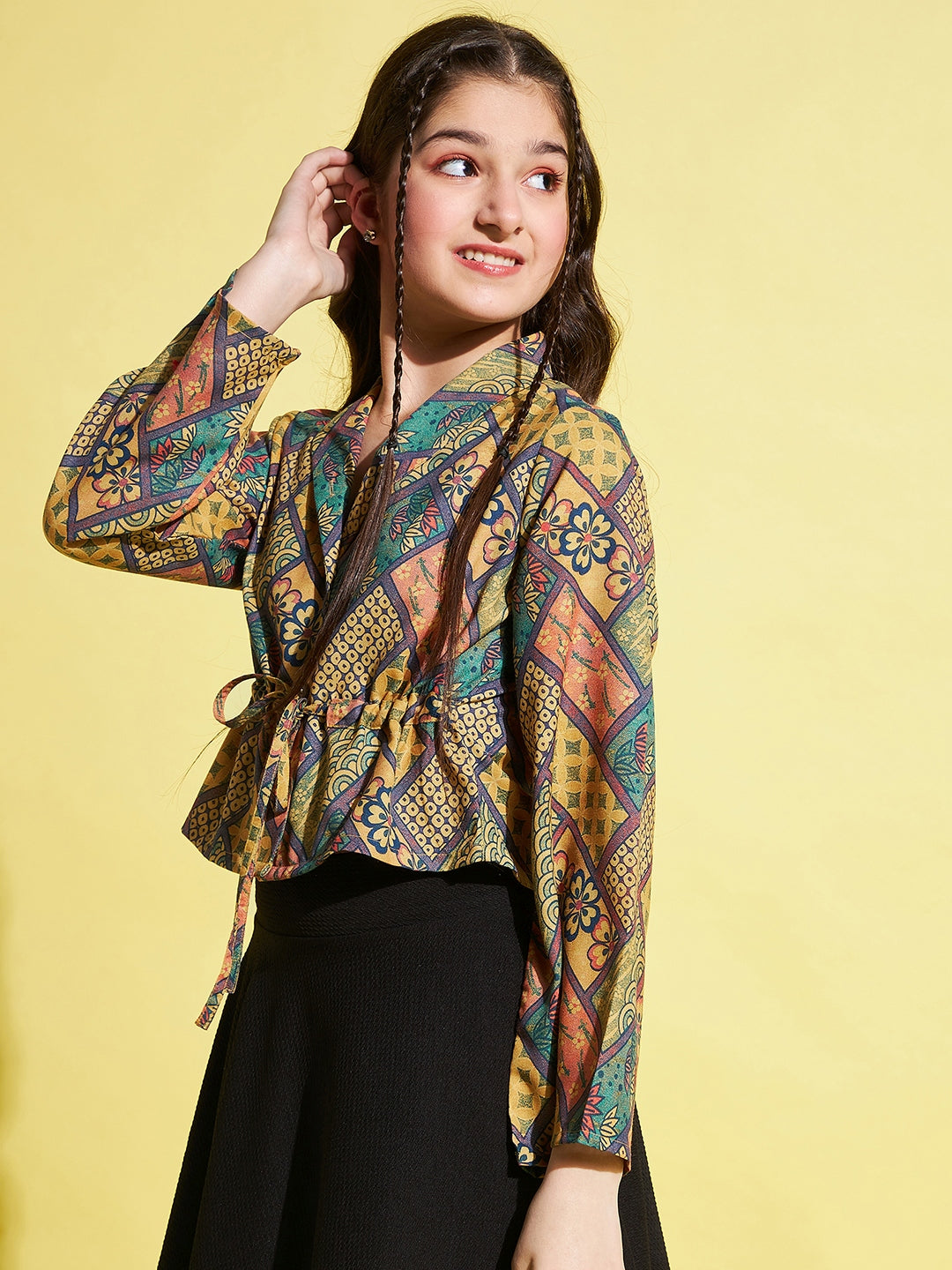 Girls Hip length Printed Top - Multi