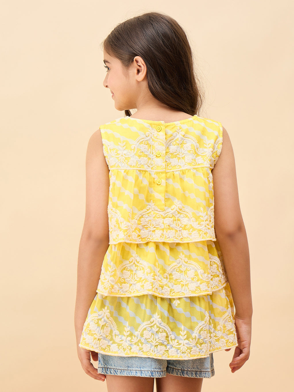 Girls Waist Length Embroidery Top - Yellow