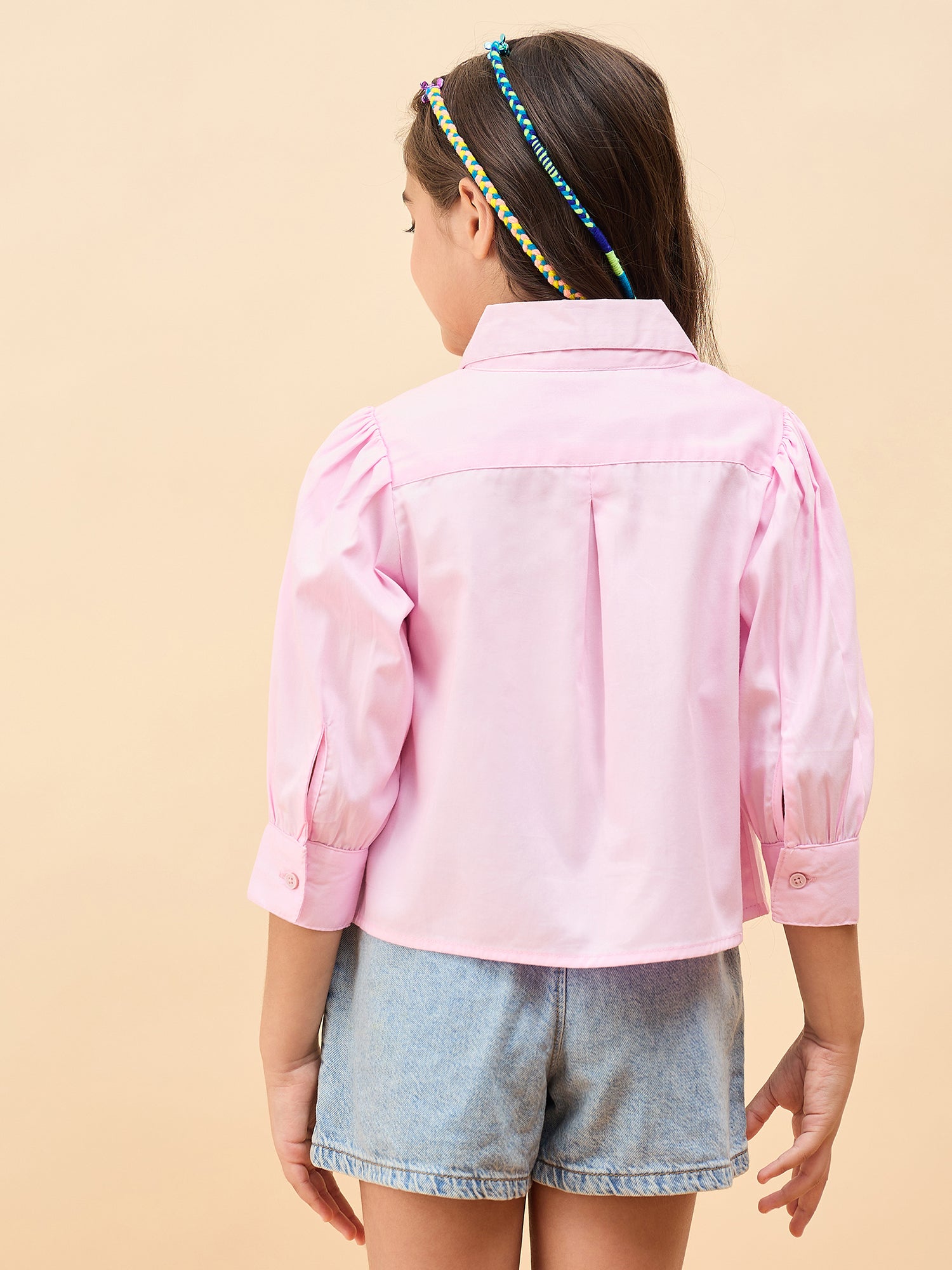 Girls Waist Length Solid Top - Pink