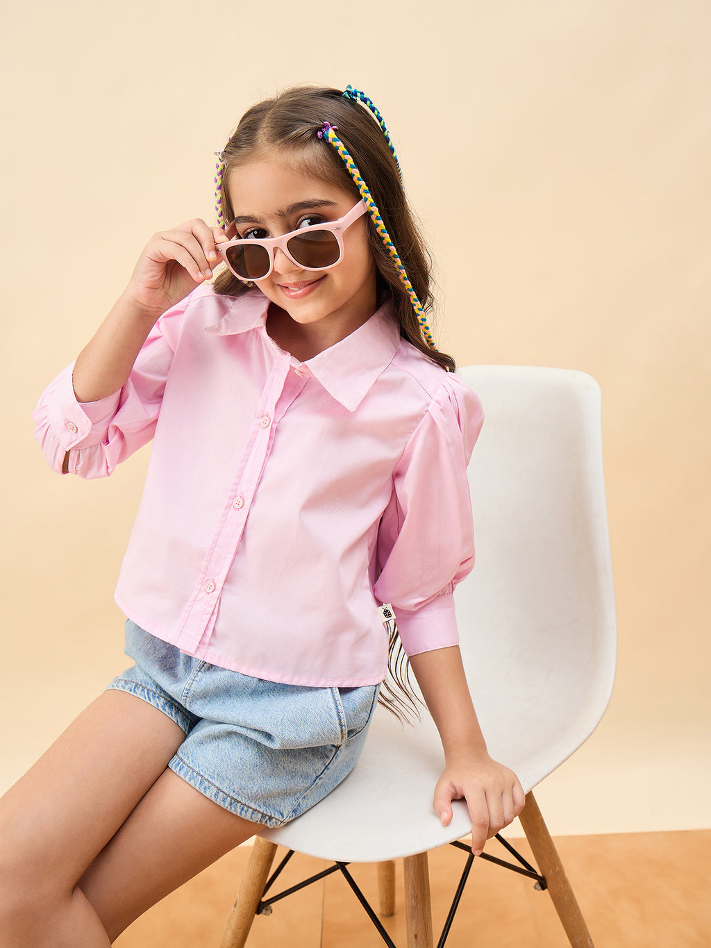 Girls Waist Length Solid Top - Pink