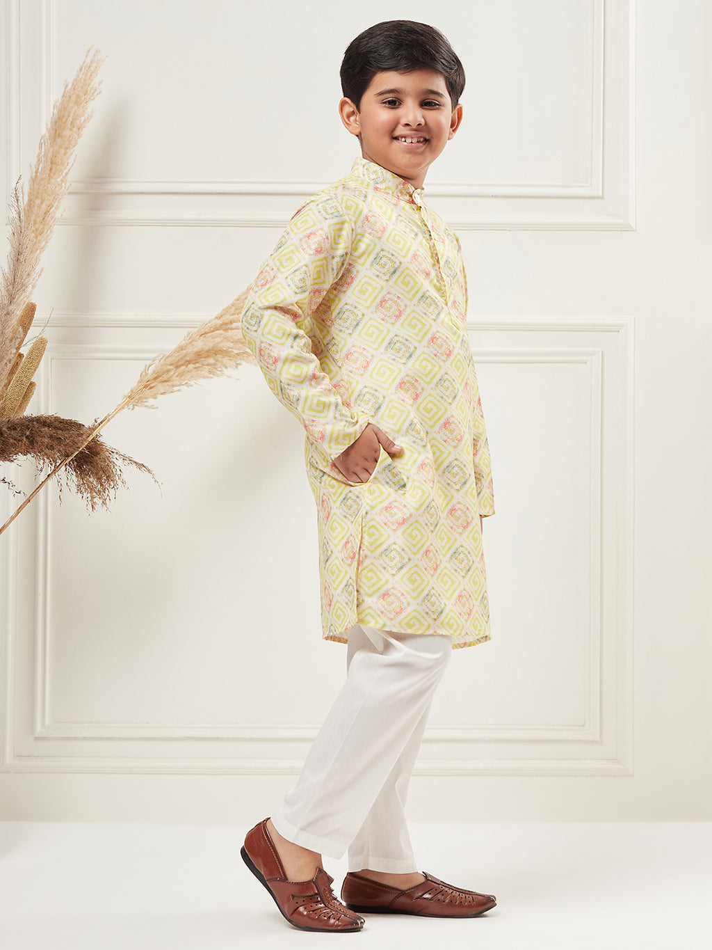 Boys Above Knee Embroidery Kurta Set - Green