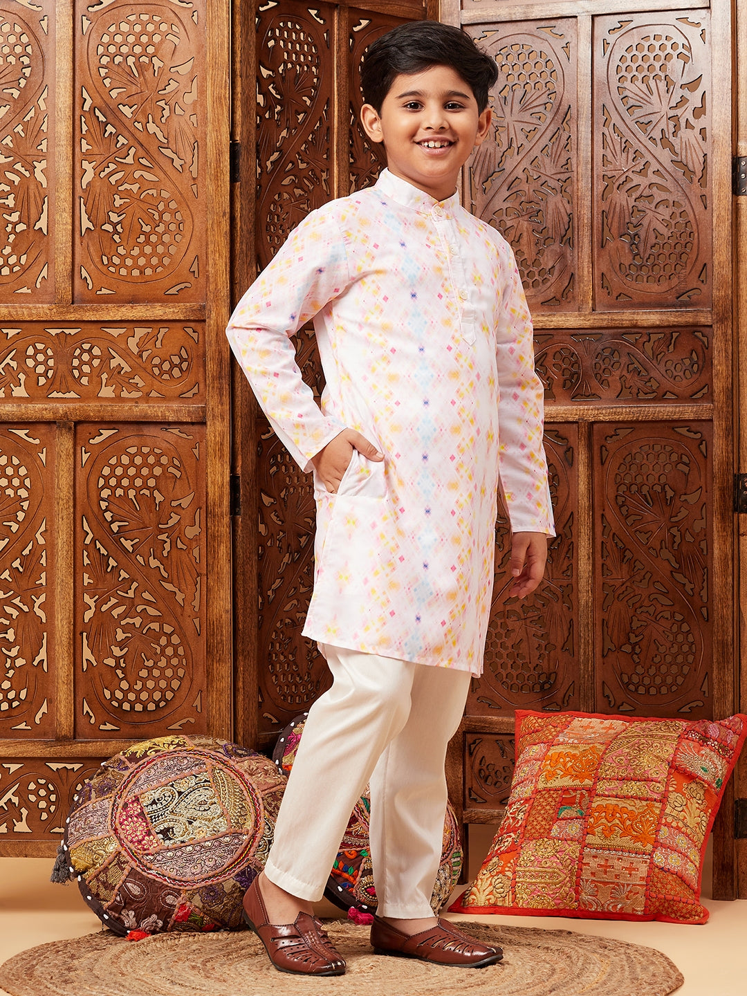 Boys Above Knee All over print Kurta Set - Multi