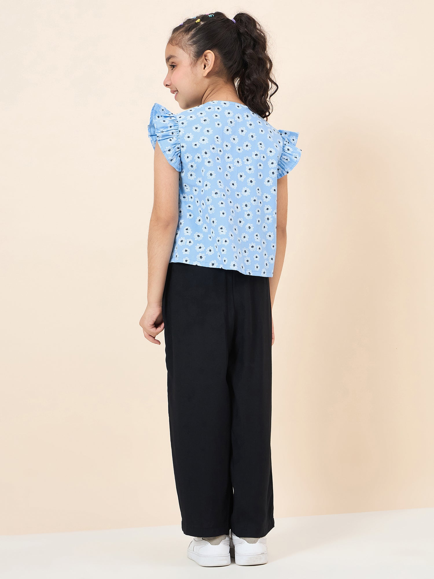 Girls Ankle Length All over Print Top With Pants - Blue