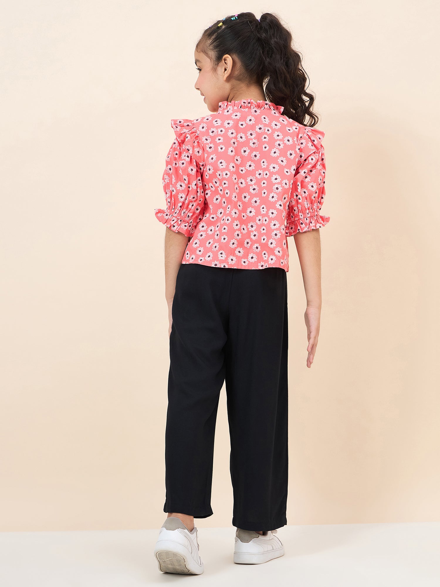 Girls Ankle Length All over Print Top With Pants - Red