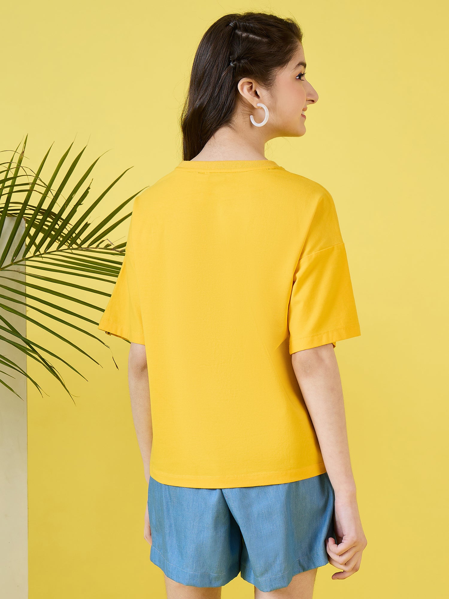 Girls Hip length Printed T-shirt - Yellow